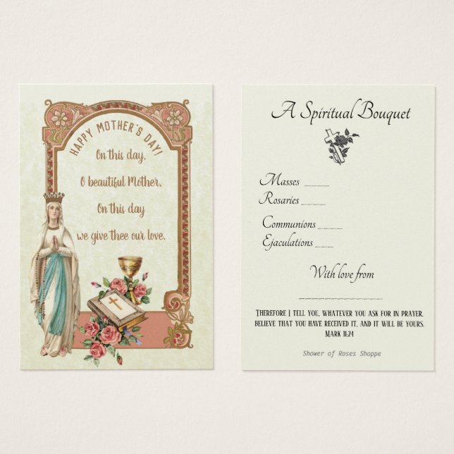 Religious Spiritual Bouquet Prayer Holy Card (Front & Back)