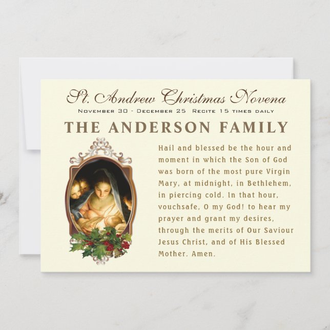 Religious St. Andrew Christmas Novena Prayer Card (Front)