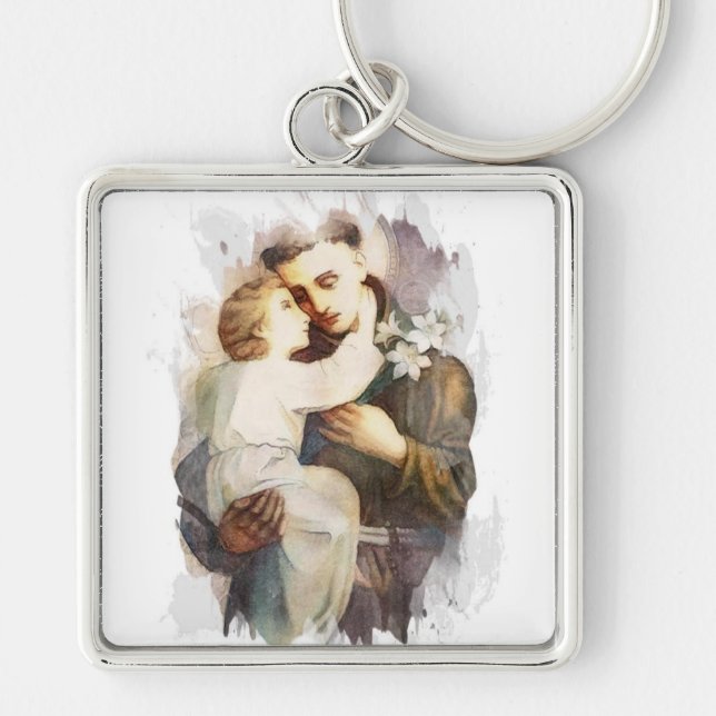 Religious St. Anthony Baby Jesus Vintage Keychain (Front)