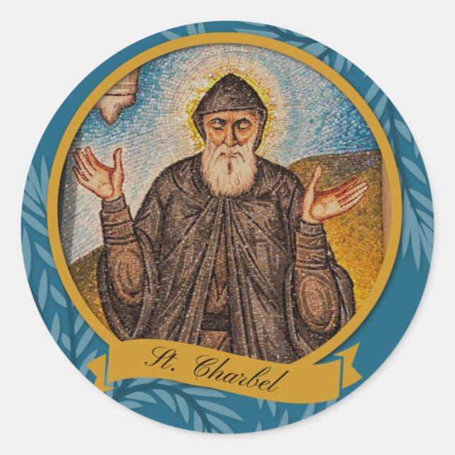 Religious St. Charbel Sharbel Catholic Prayer Card Classic Round Sticker (Front)