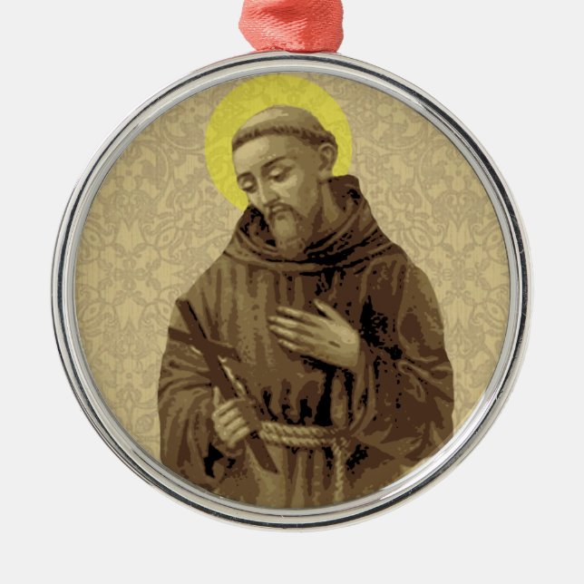 Religious St. Francis of Assisi Catholic Cross Metal Ornament (Front)