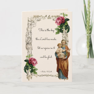 Religious St. Joseph Jesus Floral Vintage Card