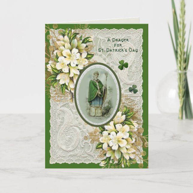 Religious St. Patricks Day Prayer Shamrocks Irish Holiday Card (Front)