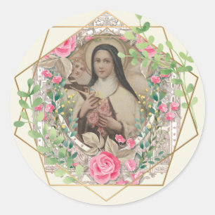 Religious St. Therese Carmelite Nun Vintage Roses Classic Round Sticker