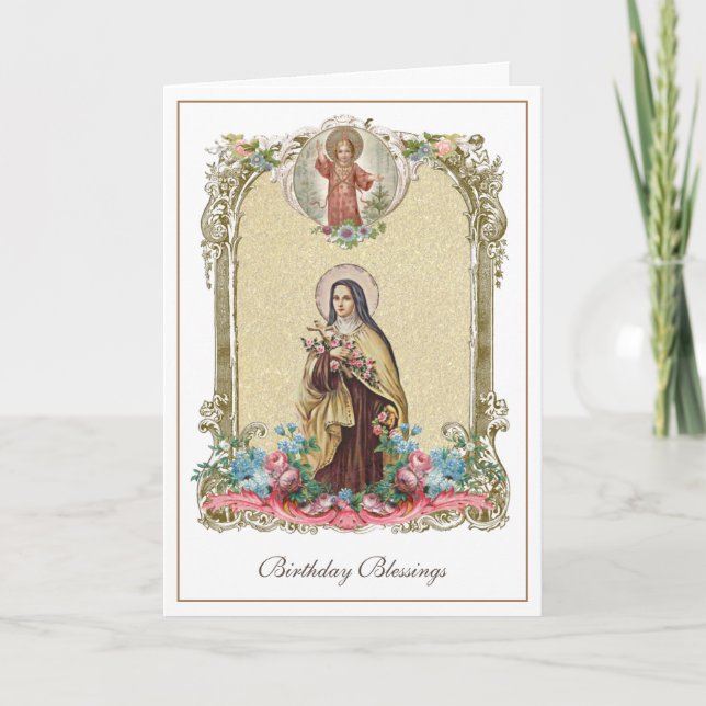 Religious St. Therese Catholic Nun Floral Card (Front)