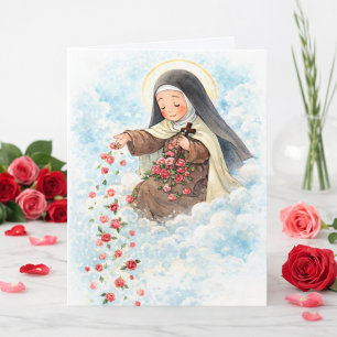Religious St. Therese Pink Vintage Roses Quote  Card