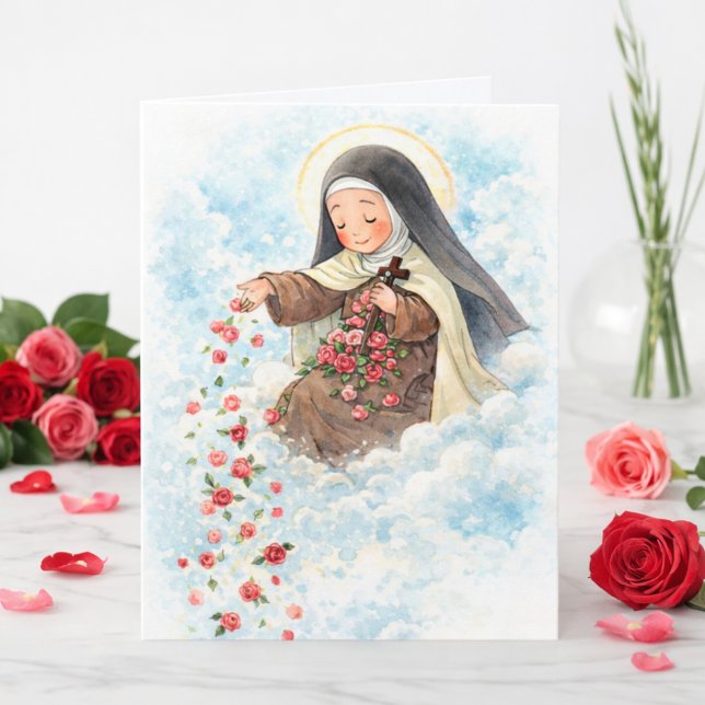 Religious St. Therese Pink Vintage Roses Quote  Card (Creator Uploaded)