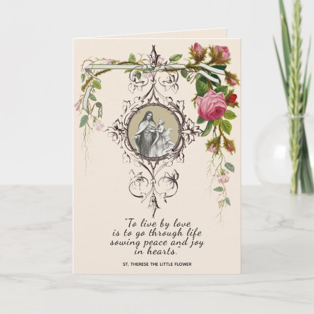 Religious St. Therese Valentine Floral Vintage Card (Front)