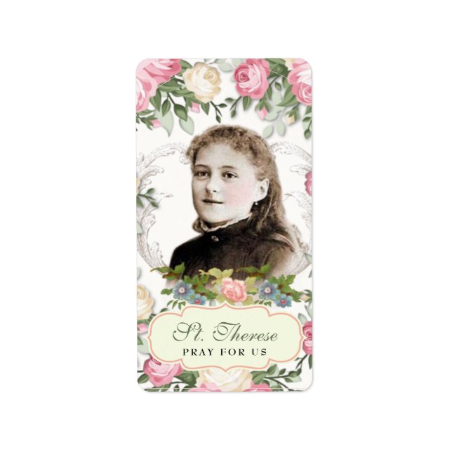 Religious St. Therese Vintage Pink Roses  Label (Front)