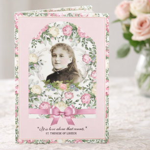 Religious St. Therese Vintage Pink Roses Prayer Card
