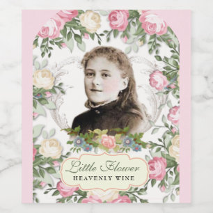 Religious St. Therese Vintage Pink Roses  Wine Label