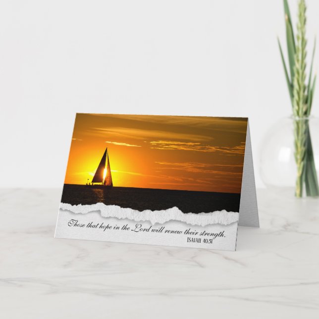 religious sympathy-sunset with sailboat on lake card (Front)