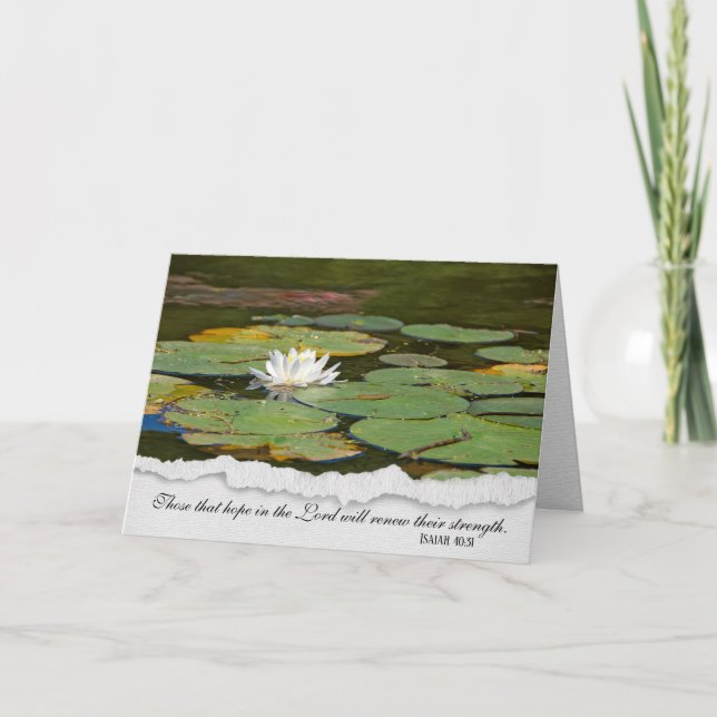 religious sympathy-white water lily with lily pads card (Front)