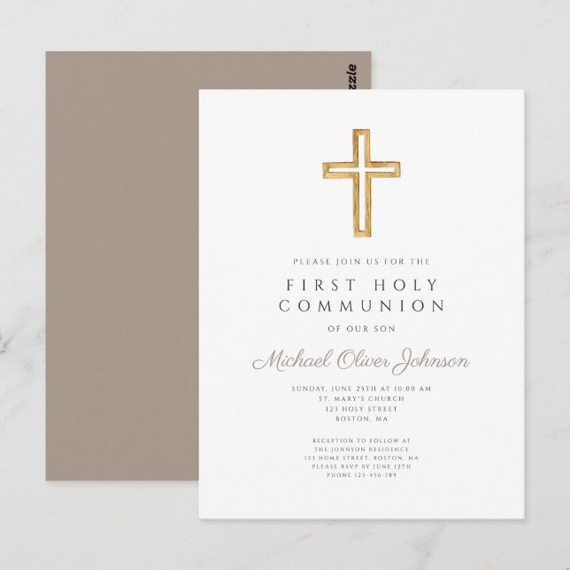 Religious Taupe Beige Boy First Communion  Postcard (Front/Back)