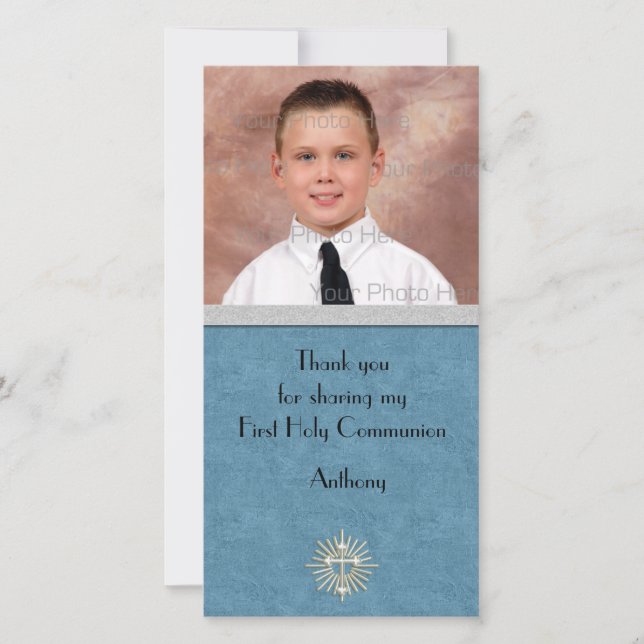 Religious Teal Silver Cross Thank You Card (Front)