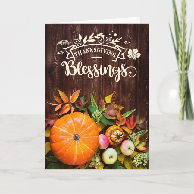 Religious Thanksgiving Blessings Harvest Pumkins Holiday Card (Front)