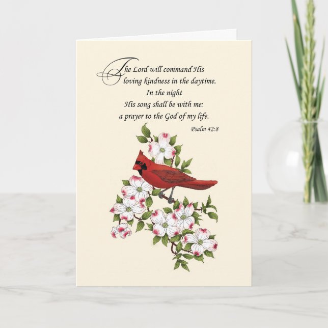 Religious Thinking of You Cardinal on Blooming Dog Card (Front)