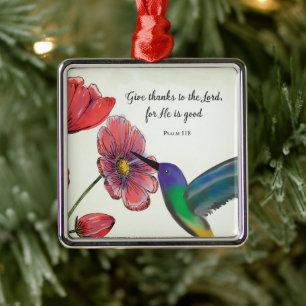 Religious Thinking of You Flowers with Hummingbird Metal Ornament