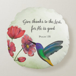 Religious Thinking of You Flowers with Hummingbird Round Pillow
