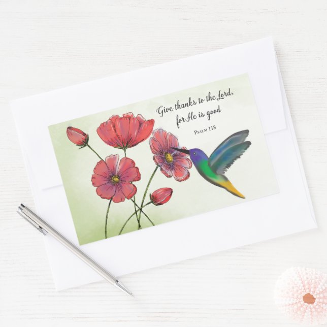 Religious Thinking of You Flowers with Hummingbird Sticker (Envelope)