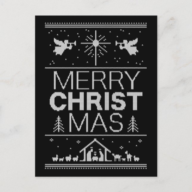 Religious Ugly Christmas Sweater Merry Christmas Holiday Postcard (Front)