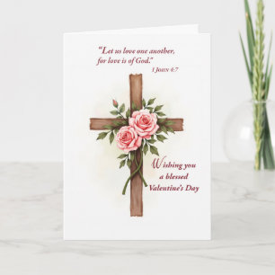 Religious Valentine’s Day Cross Roses Scripture Card
