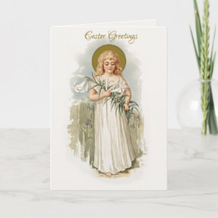 Religious Vintage Happy  Easter Virgin Mary Pascha Card