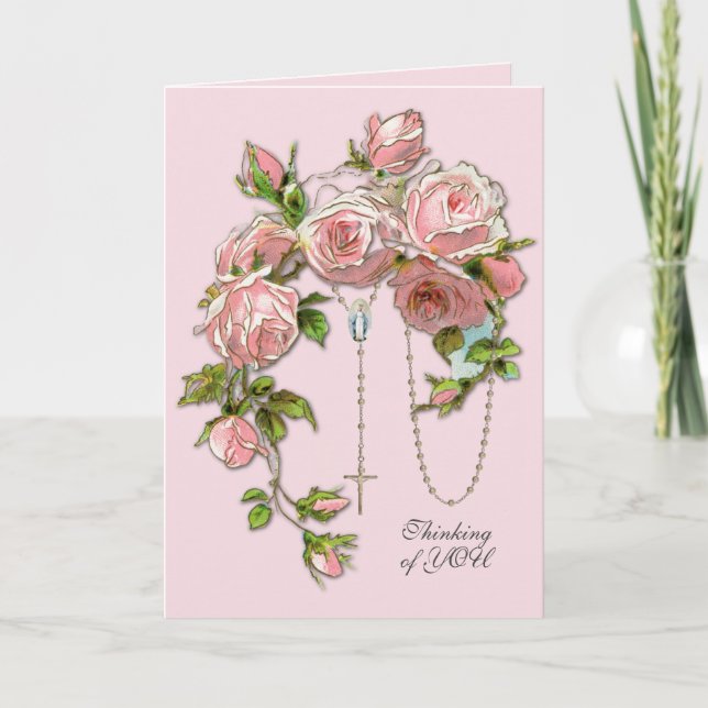 Religious Vintage Roses Rosary Floral Catholic  Card (Front)