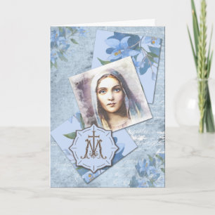 Religious Vintage Virgin Mary Floral Birthday Card