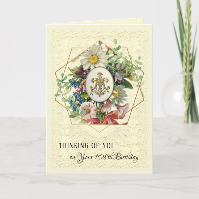 Religious Virgin Marian Cross Floral Birthday Holi Holiday Card (Front)