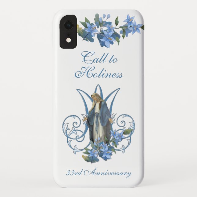 Religious Virgin Mary 33rd Anniversary Blue Flower Case-Mate iPhone Case (Back)