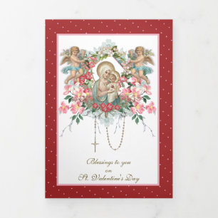 Religious Virgin Mary Angels Prayer Valentine Tri-Fold Card