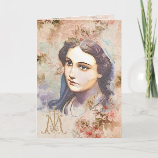 Religious Virgin Mary Catholic Floral Card (Front)