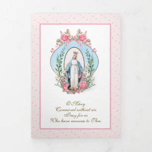 Religious Virgin Mary Catholic Prayer Floral Tri-Fold Card