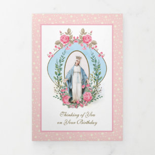 Religious Virgin Mary Catholic Prayer Floral  Tri- Tri-Fold Card