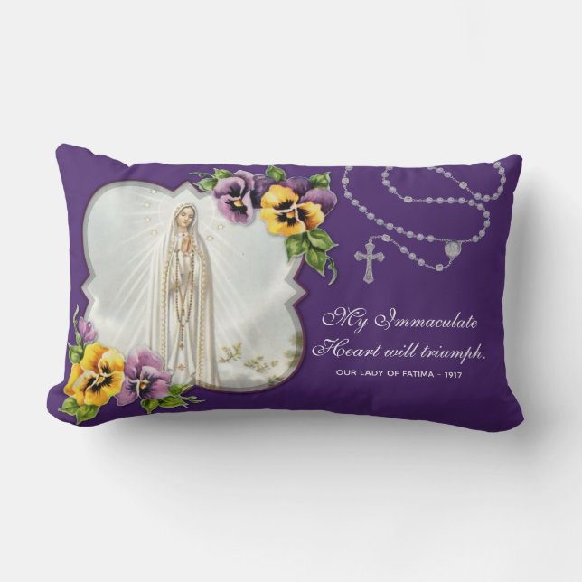 Religious Virgin Mary Fatima Rosary Catholic Lumbar Pillow (Front)