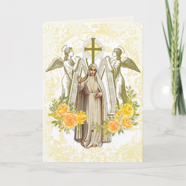 Religious Virgin Mary Fatima Vintage Floral Card (Front)