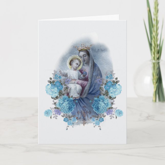 Religious Virgin Mary Floral Catholic Vintage Card (Front)
