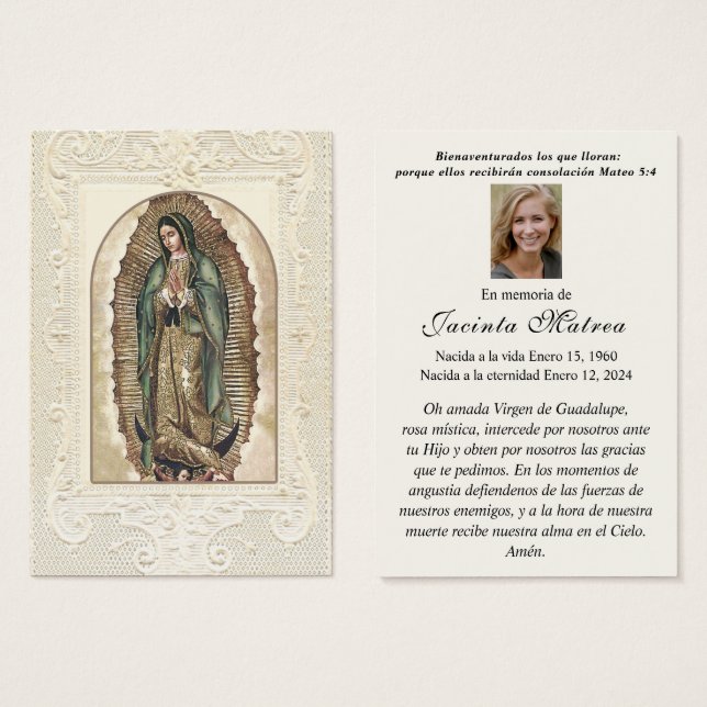 Religious Virgin Mary Guadalupe Catholic Funeral (Front & Back)