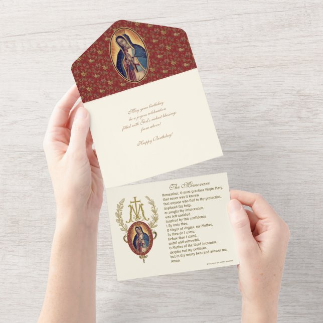Religious Virgin Mary Guadalupe Floral Birthday All In One Invitation (Tearaway)