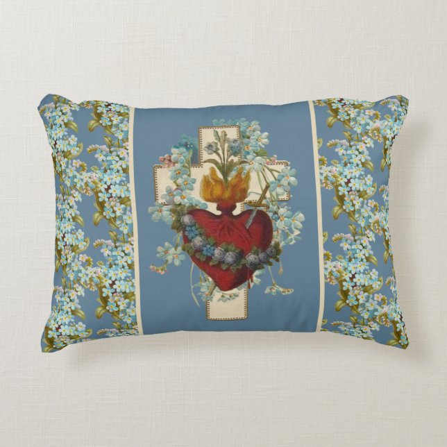 Religious Virgin Mary Heart Floral Cross   Accent Pillow (Front)