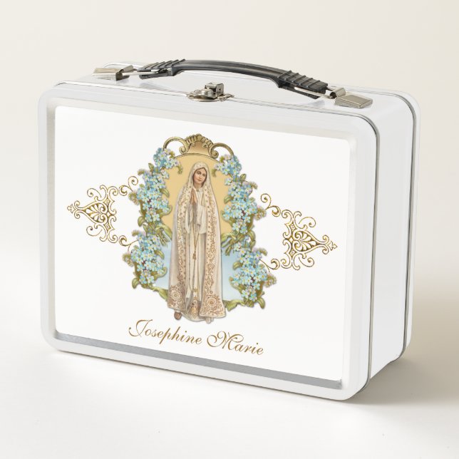 Religious Virgin Mary Heart Flower Fatima Prayer Metal Lunch Box (Front)