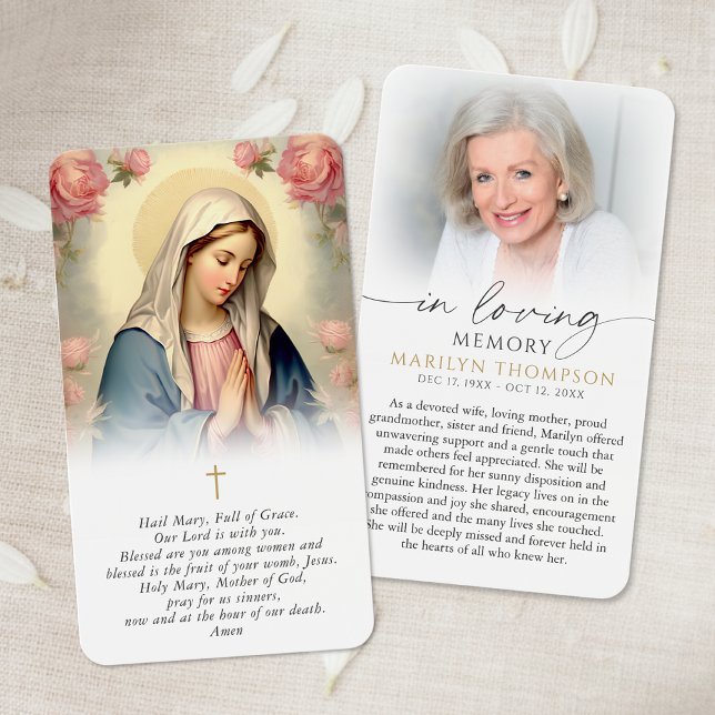 Religious Virgin Mary In Loving Memory Prayer Card (Créateur téléchargé)