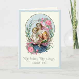 Religious Virgin Mary Jesus Catholic Birthday Holiday Card