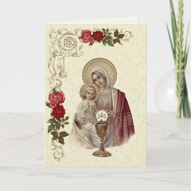 Religious Virgin Mary Jesus First Holy Communion Card (Front)