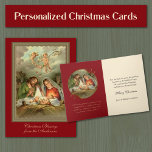 Religious Virgin Mary Jesus Scripture Christmas Holiday Card<br><div class="desc">Featuring a beautiful traditional Nativity Christmas image of the Holy Family, Jesus, Virgin Mary, & St. Joseph with angels in adoration from above. Inside is the same image with Christmas Scripture below. The verse on the right can be modified along with the name of the sender. All text and fonts...</div>