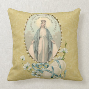 Religious Virgin Mary Jesus Vintage Roses Throw Pillow