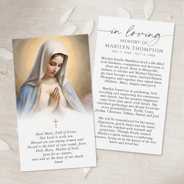 Religious Virgin Mary Memorial Funeral Prayer Card (Creator Uploaded)