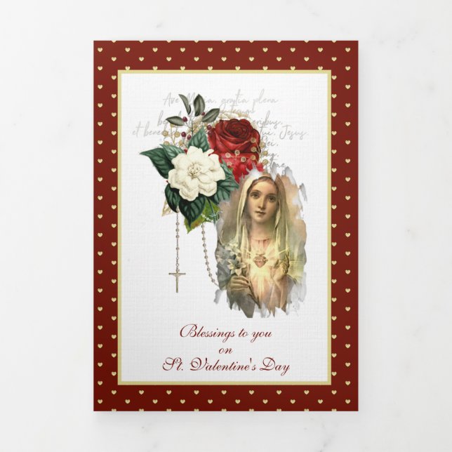 Religious Virgin Mary Rosary Prayer Valentine   Tr Tri-Fold Card (Cover)