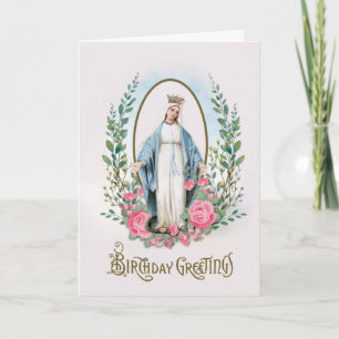 Religious Virgin Mary Roses Catholic Birthday Card